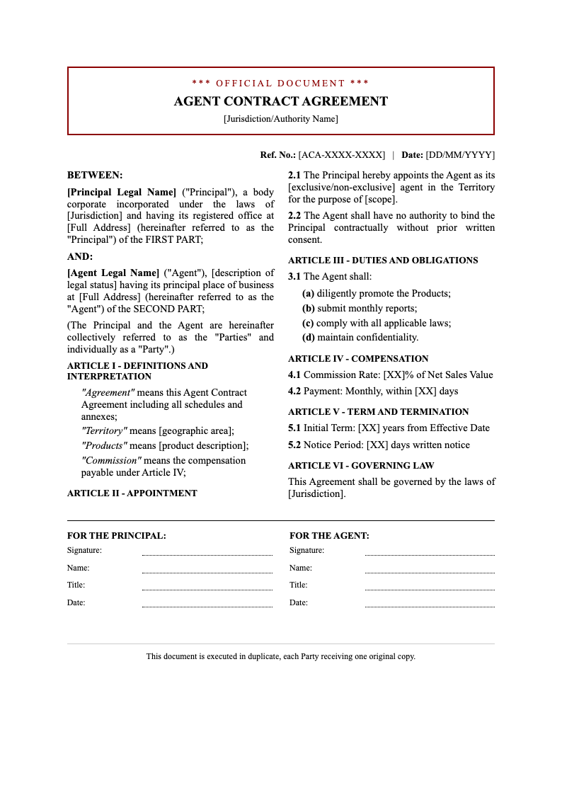 Government gazette agent contract